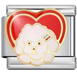 Charm Italiano Perrito Corazón Rojo Plateado — vista 2