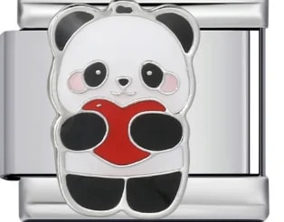 Charm Italiano Panda Abrazando Corazón Rojo Colgante Plateado — vista 2