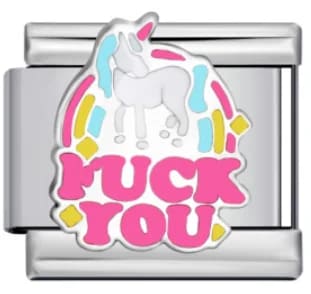 Charm Italiano Unicornio FUCK YOU Esmaltado Plateado — vista 2