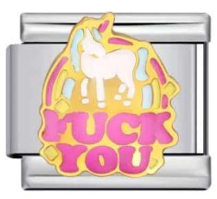 Charm Italiano Unicornio con Esmalte Rosa Plateado — vista 2