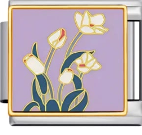 Charm Italiano Flores Blancas Fondo Lila Plateado — vista 2