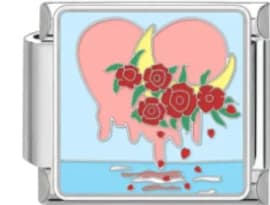 Charm Italiano Corazón con Rosas y Luna Plateado — vista 2