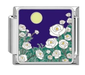 Charm Italiano Jardín Nocturno con Flores Blancas Plateado — vista 2