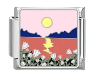 Charm Italiano Paisaje de Atardecer y Flores Plateado — vista 2