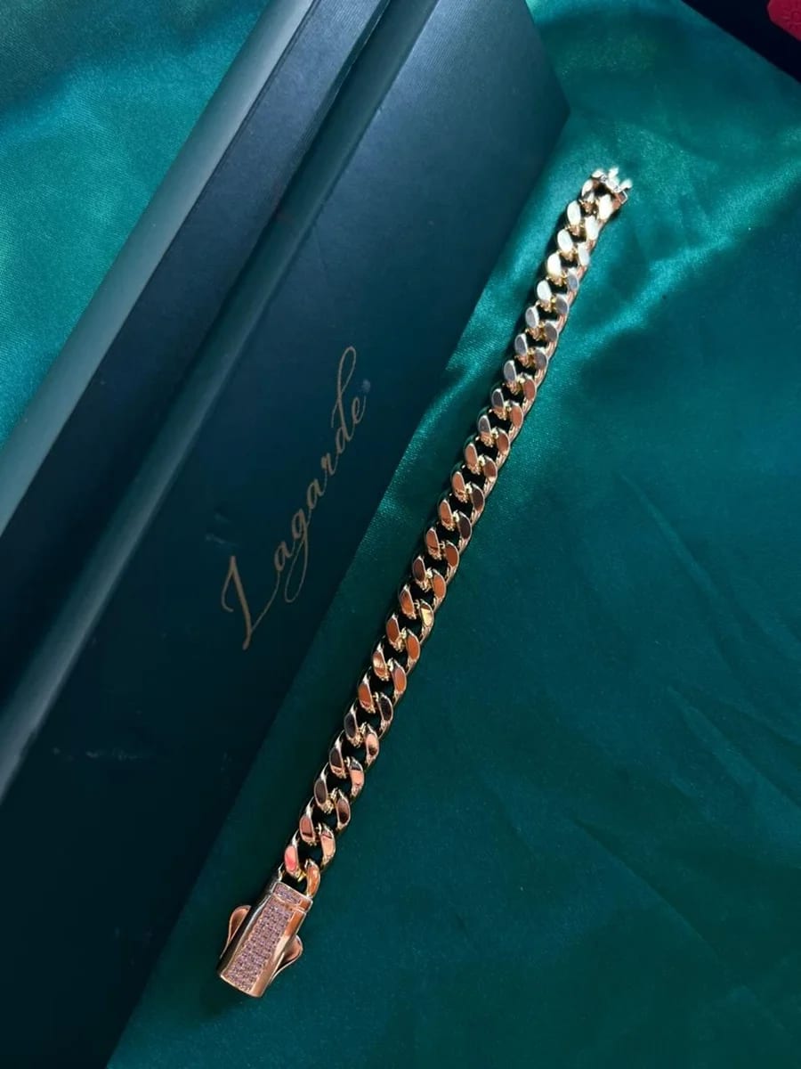 Pulsera Cubana con Broche Estilo Monaco en Chapa de Oro 18k — vista 5