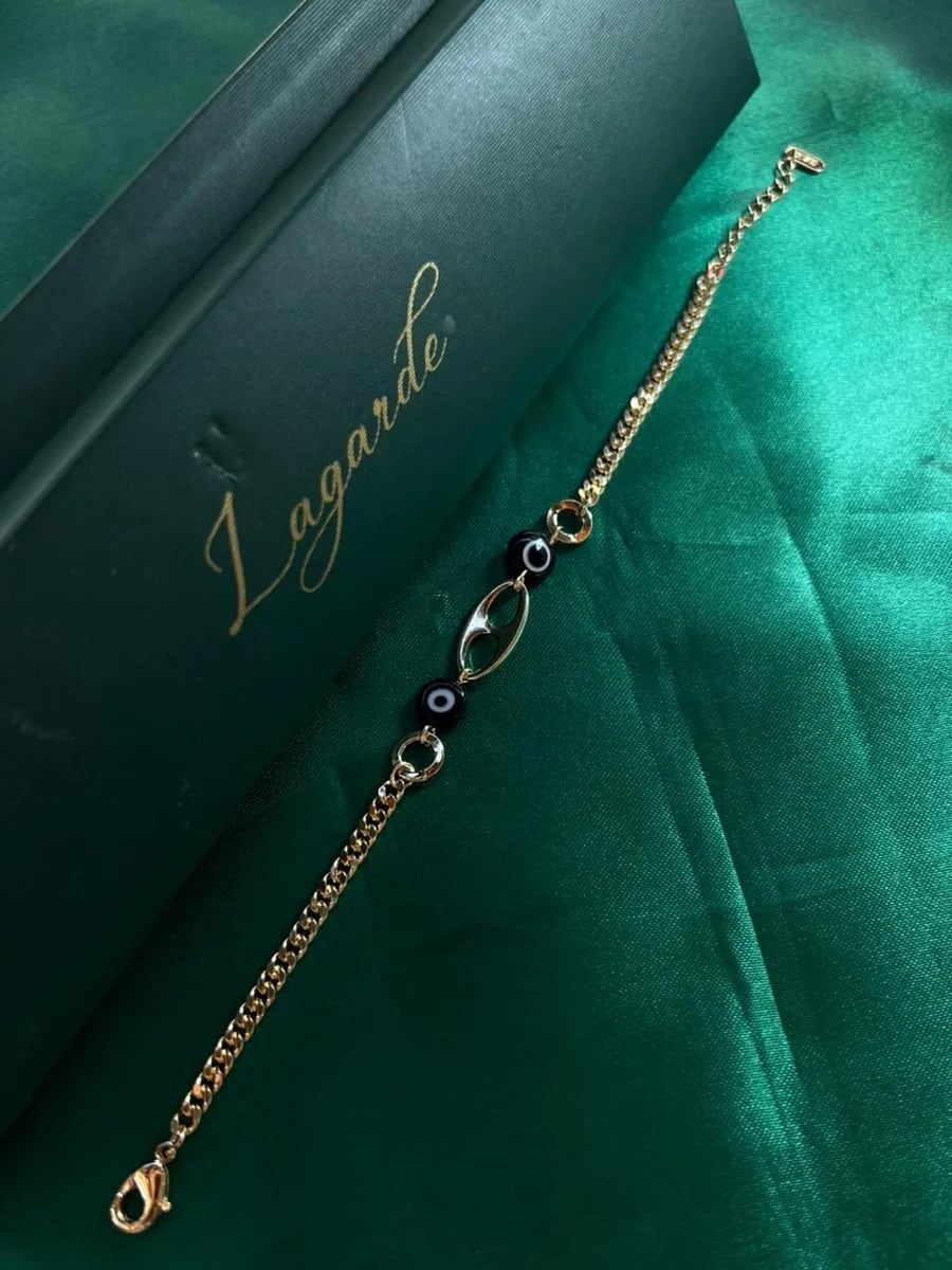 Pulsera Eslabones con Ojos Protectores Chapa de Oro 18k — vista 3