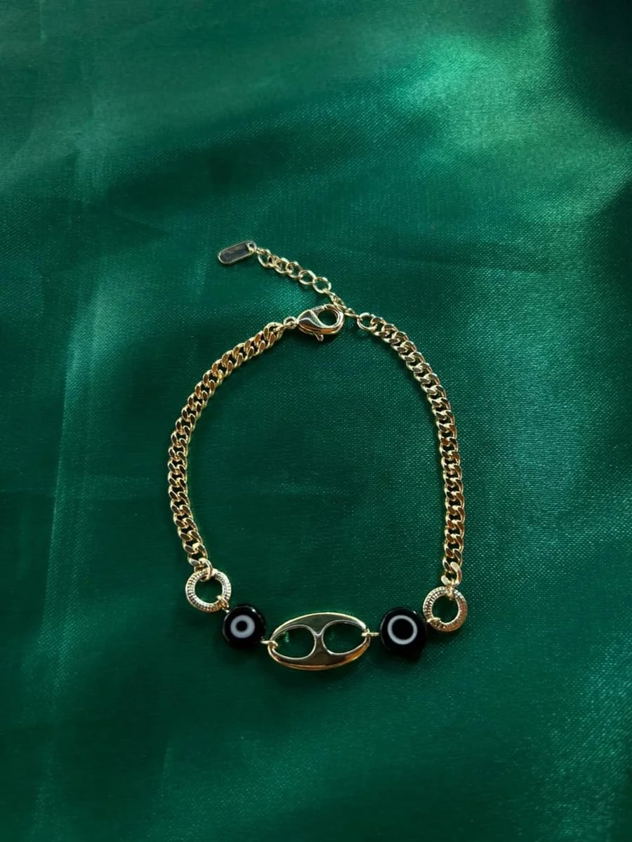 Pulsera Eslabones con Ojos Protectores Chapa de Oro 18k — vista 4
