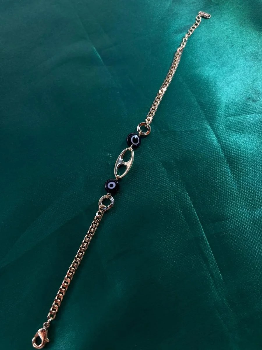 Pulsera Eslabones con Ojos Protectores Chapa de Oro 18k — vista 5