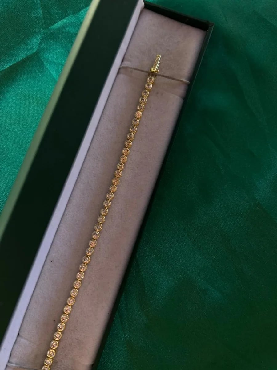 Pulsera Clásica Estilo Tenis Circonias Redondas Chapa de Oro 18k — vista 2