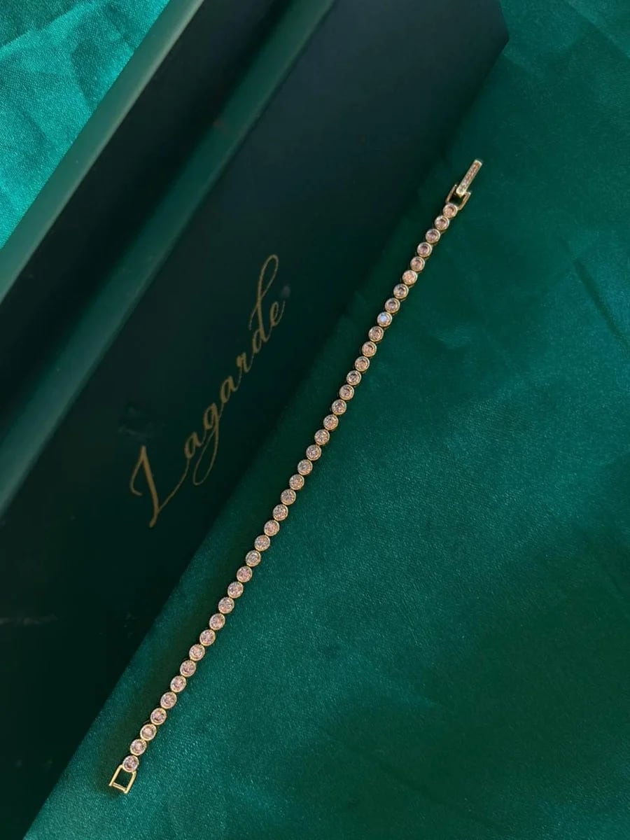 Pulsera Clásica Estilo Tenis Circonias Redondas Chapa de Oro 18k — vista 3