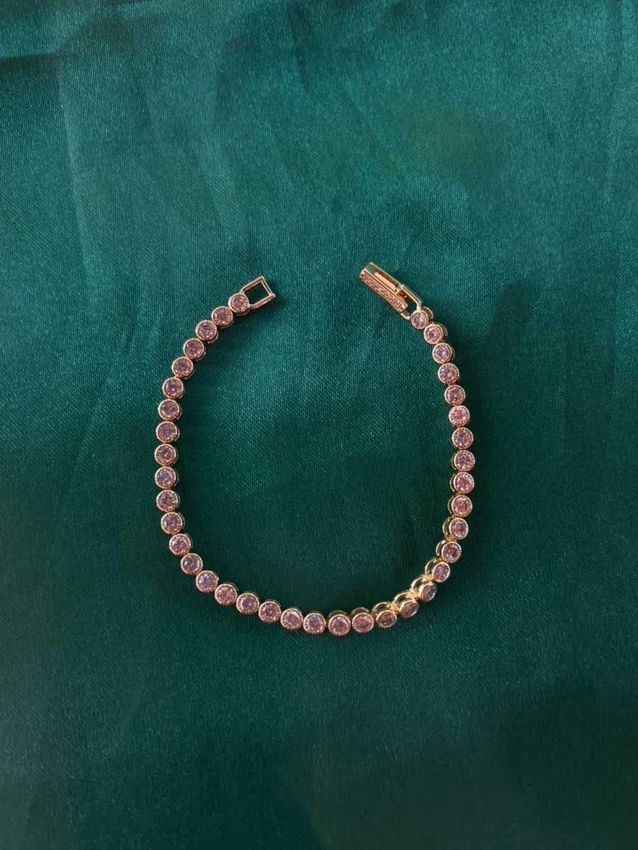 Pulsera Clásica Estilo Tenis Circonias Redondas Chapa de Oro 18k — vista 4