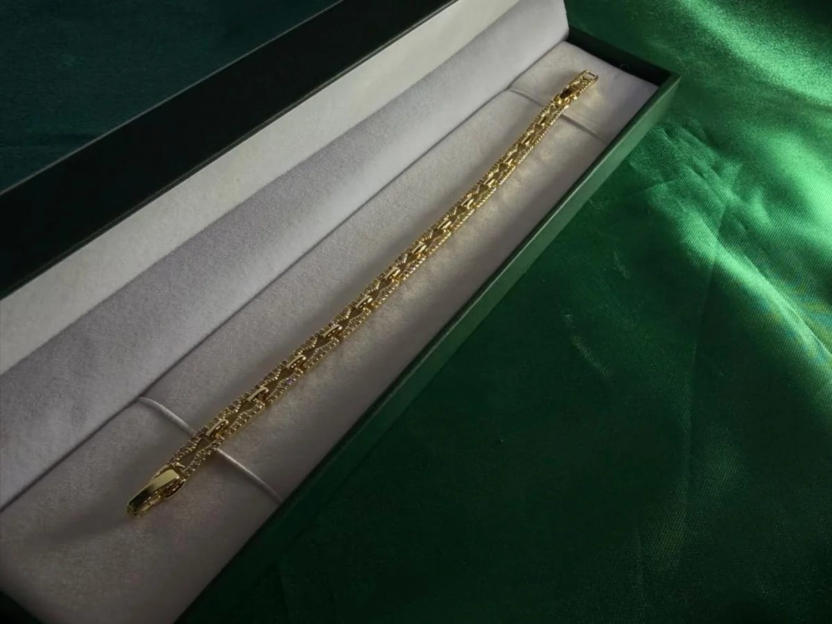 Pulsera de Eslabones Texturizados Estilo Bizantino Chapa de Oro 18k — vista 2
