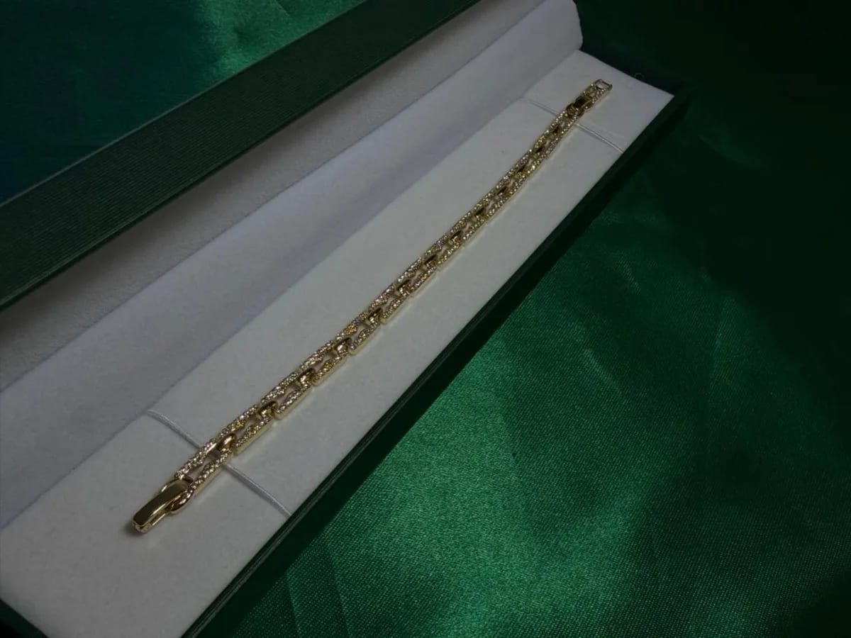 Pulsera de Eslabones Texturizados Estilo Bizantino Chapa de Oro 18k — vista 3