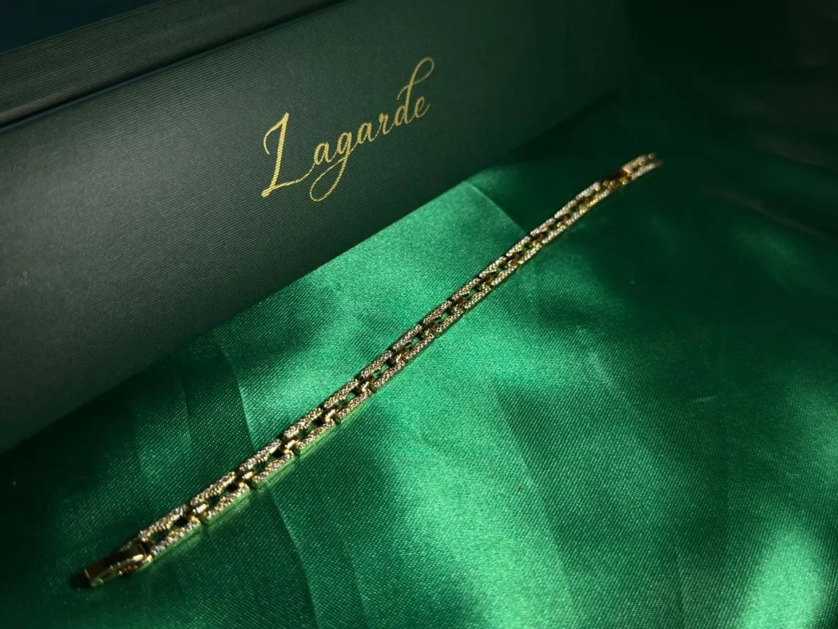 Pulsera de Eslabones Texturizados Estilo Bizantino Chapa de Oro 18k — vista 5
