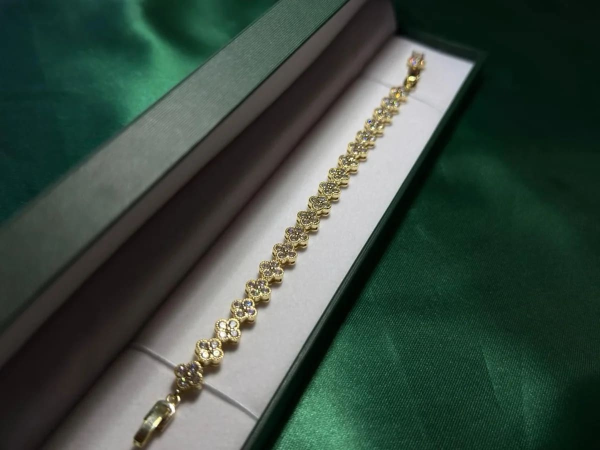Pulsera Cadena de Flores Brillantes Chapa de Oro 18k — vista 2