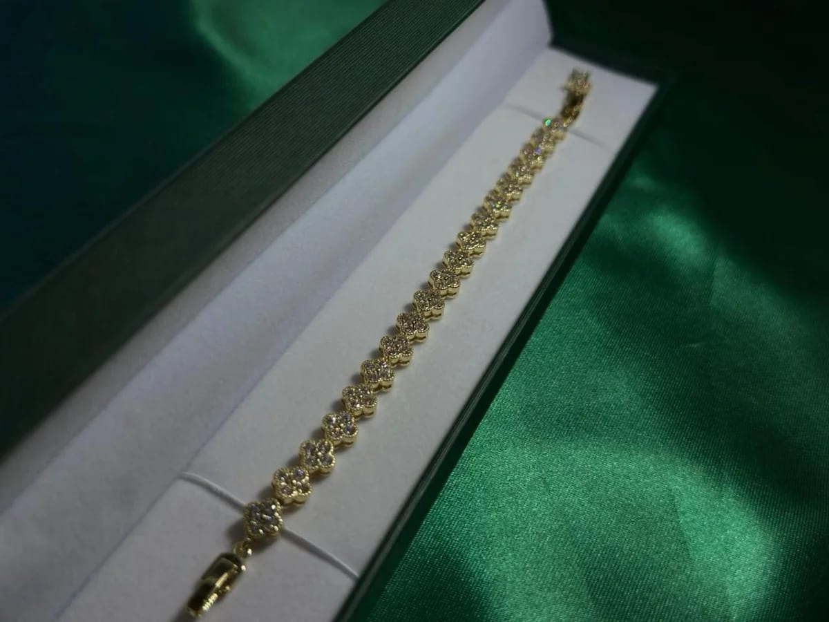 Pulsera Cadena de Flores Brillantes Chapa de Oro 18k — vista 3