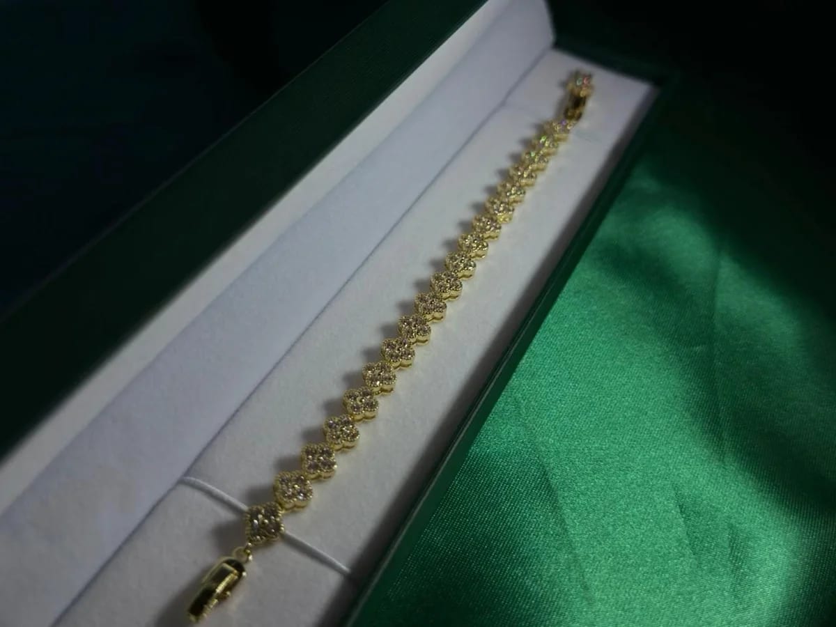 Pulsera Cadena de Flores Brillantes Chapa de Oro 18k — vista 4