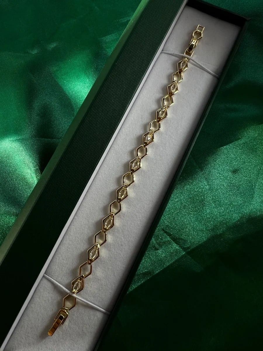 Pulsera Eslabones Rombo con Zirconias en Chapa de Oro 18k — vista 2