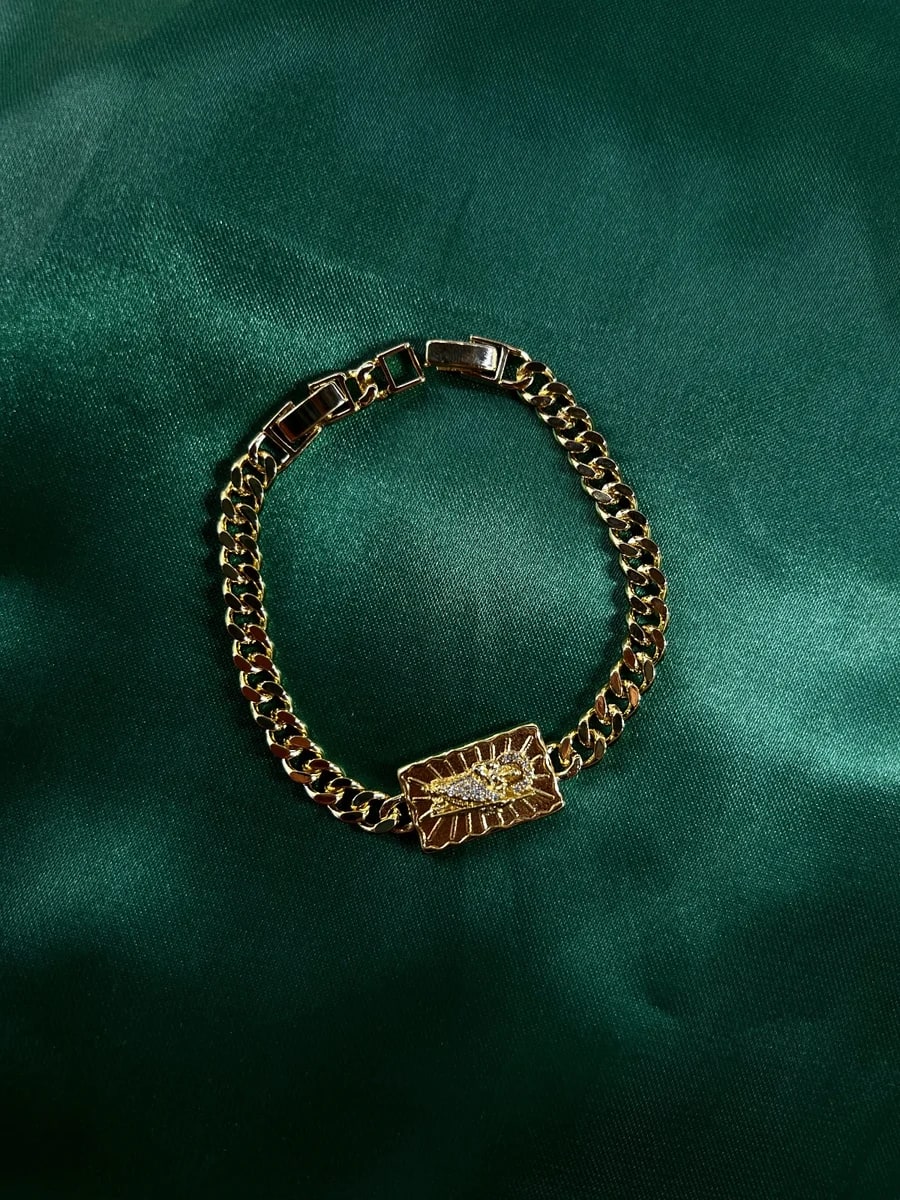 Pulsera Cubana con San Judas Dorada Chapa de Oro 18k — vista 3