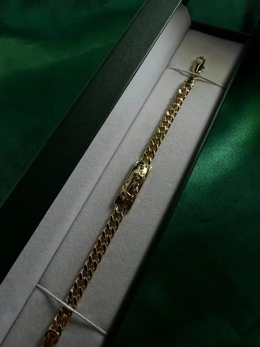 Pulsera Eslabón Cubano con Placa Religiosa Chapa de Oro 18k — vista 2