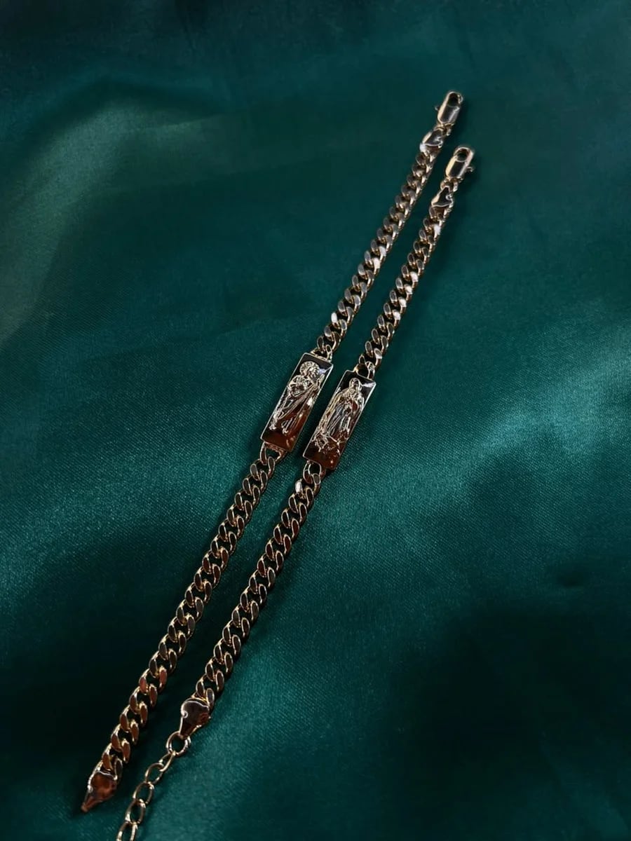 Pulsera Eslabón Cubano con Placa Religiosa Chapa de Oro 18k — vista 6