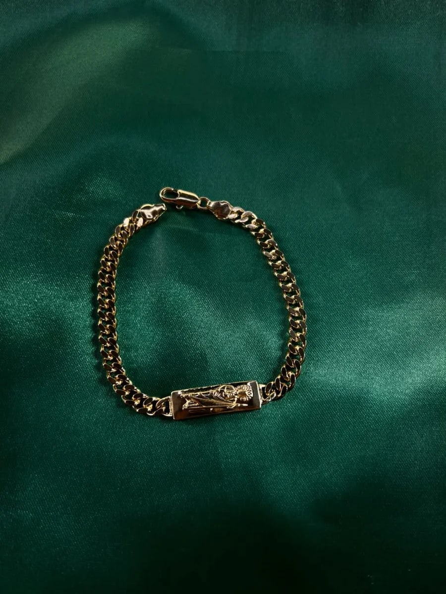 Pulsera Eslabón Cubano con Placa Religiosa Chapa de Oro 18k — vista 4
