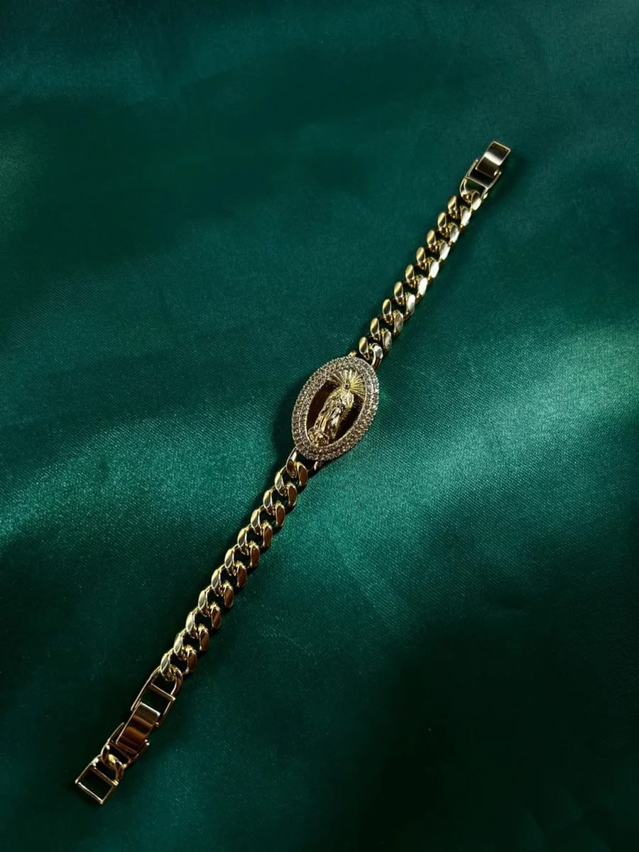 Pulsera Eslabón Cubano con Medalla Virgen en Chapa de Oro 18k — vista 4