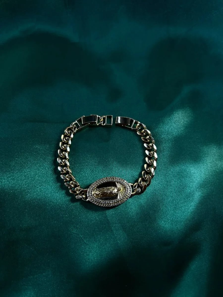 Pulsera Eslabón Cubano con Medalla Virgen en Chapa de Oro 18k — vista 5