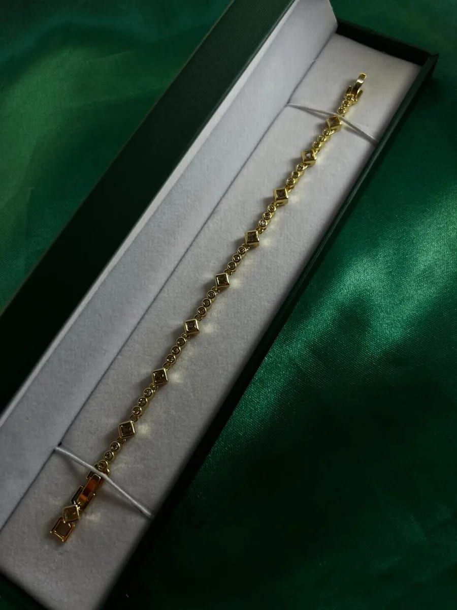 Pulsera Cadena Combinada Rombos Chapa de Oro 18k — vista 2