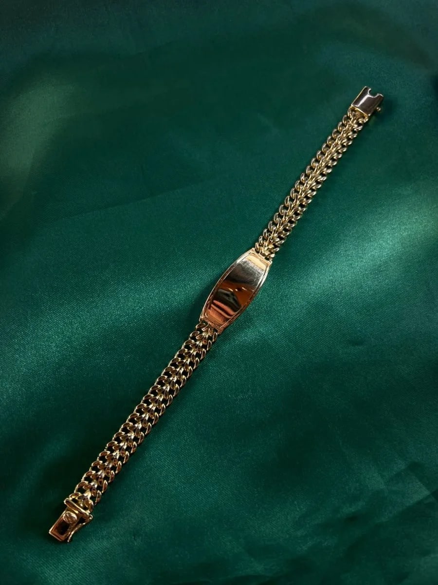 Pulsera Doble Cadena con Placa Pulida Chapa de Oro 18k — vista 3