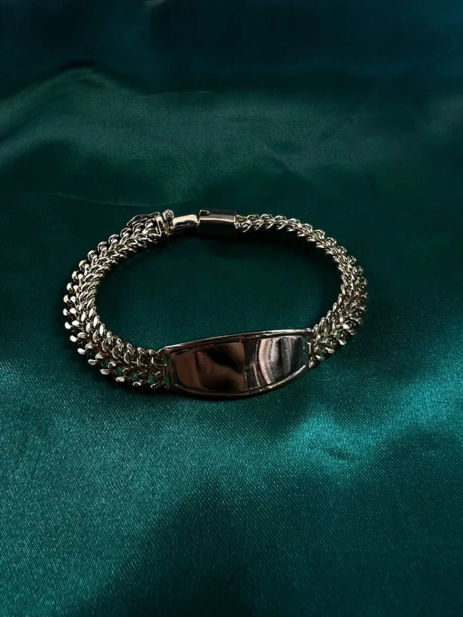 Pulsera Doble Cadena con Placa Pulida Chapa de Oro 18k — vista 4