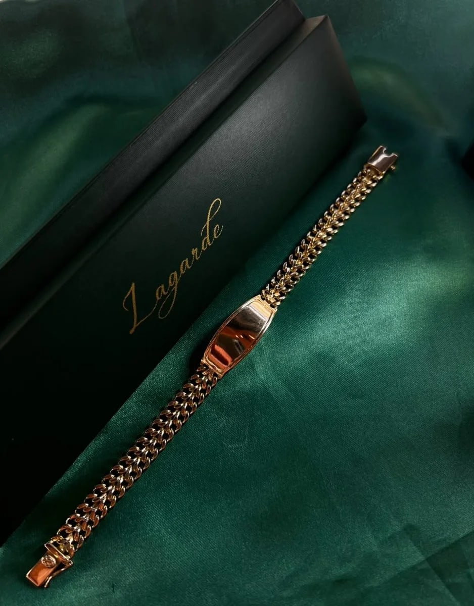 Pulsera Doble Cadena con Placa Pulida Chapa de Oro 18k — vista 5