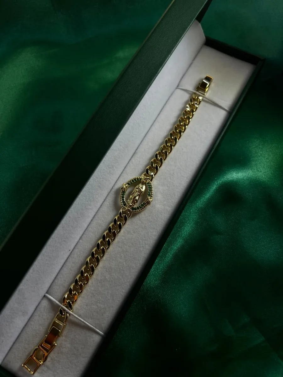 Pulsera Eslabón Cubano con Medalla Círculo Verde Chapa de Oro 18k — vista 2