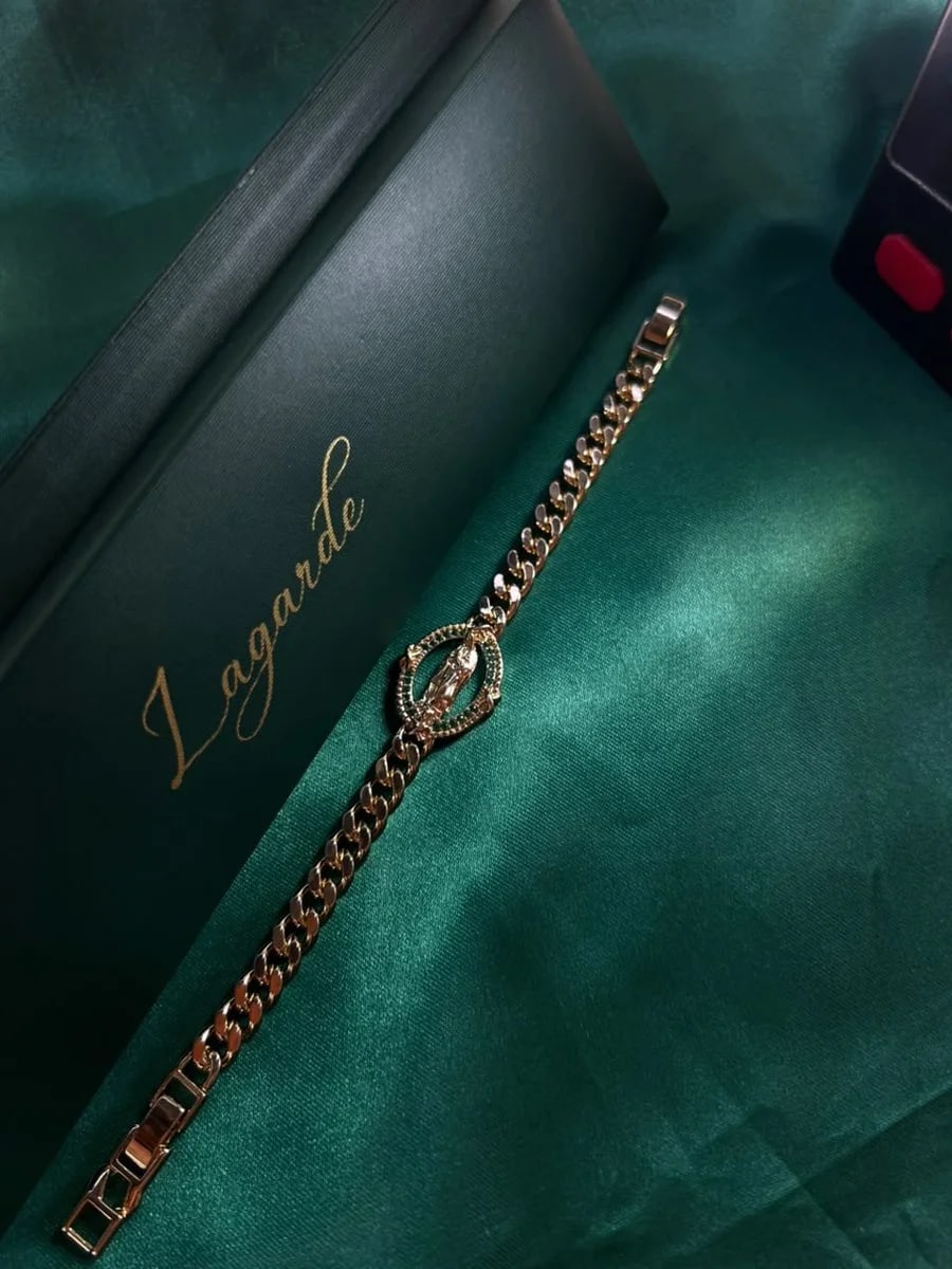 Pulsera Eslabón Cubano con Medalla Círculo Verde Chapa de Oro 18k — vista 3