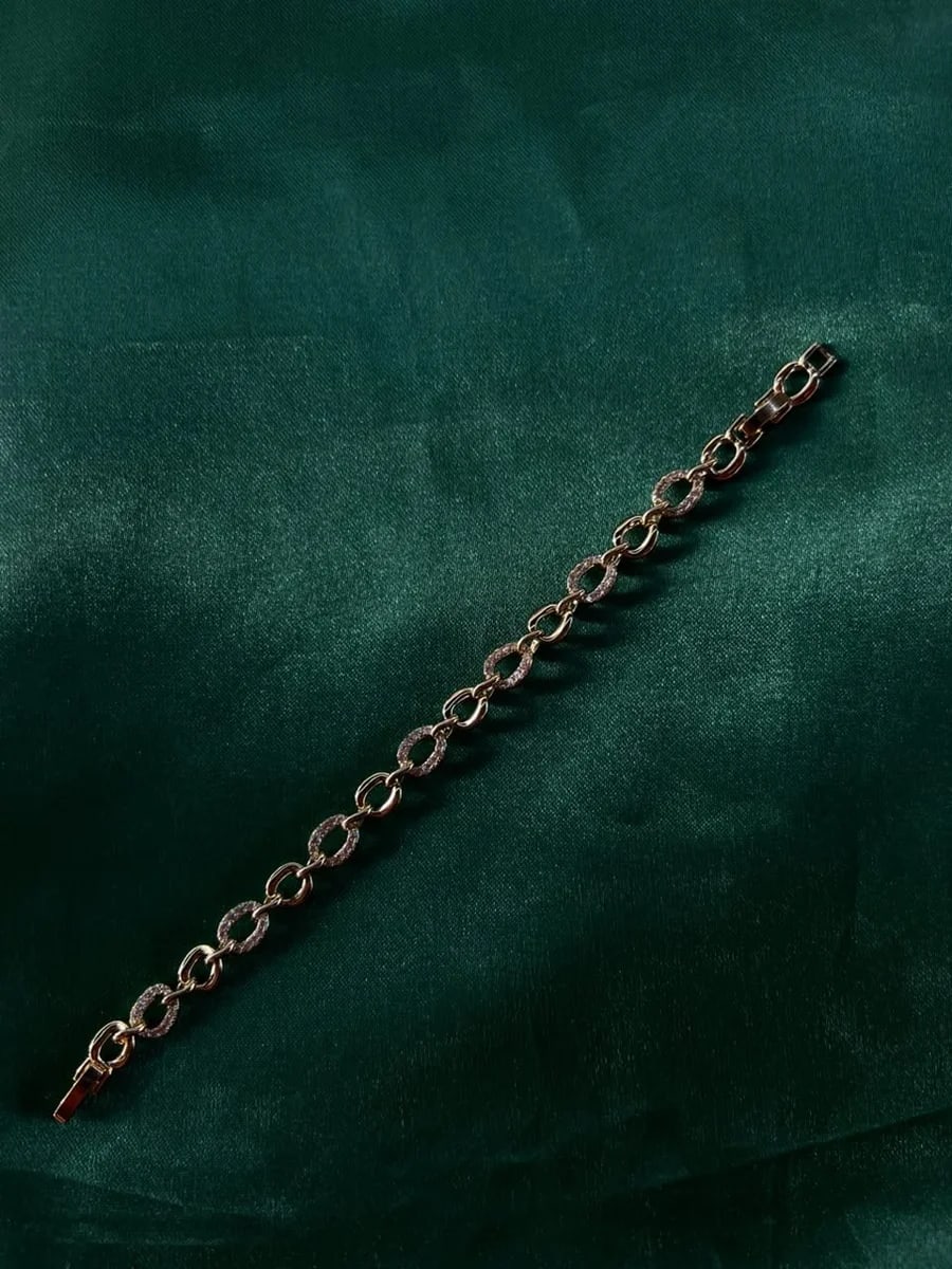 Pulsera Eslabones Alternados con Circonias en Chapa de Oro 18k — vista 4
