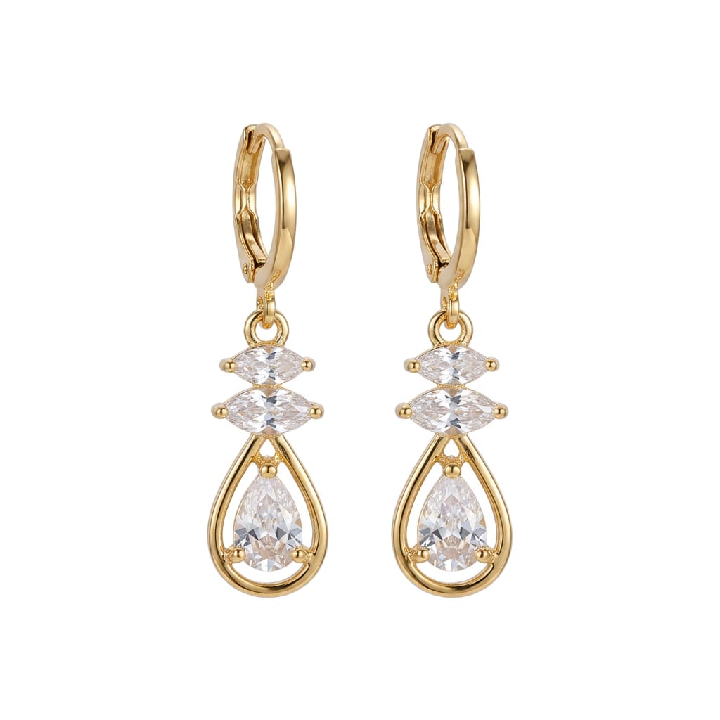 Aretes Largos con Gota de Chapa de Oro 18k
