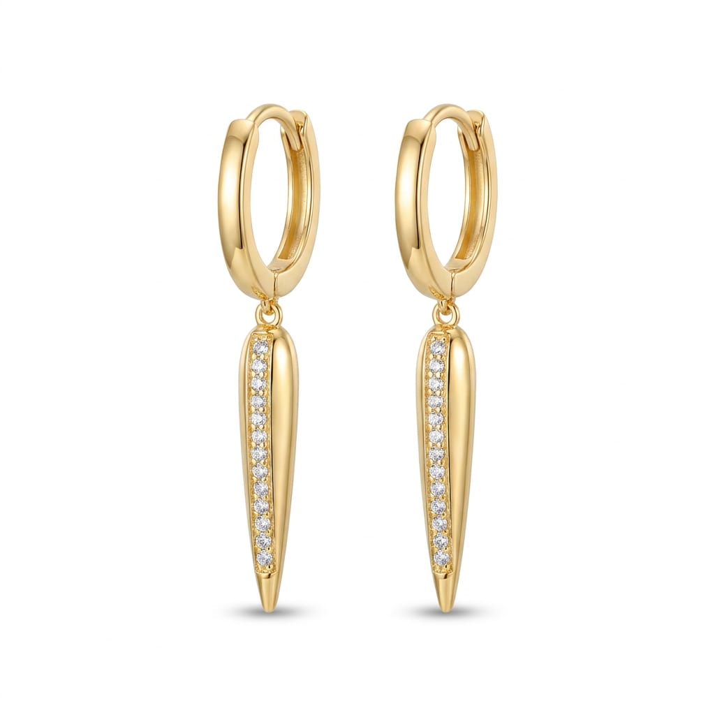 Aretes Largos con Perfil Laminado en Chapa de Oro 18k