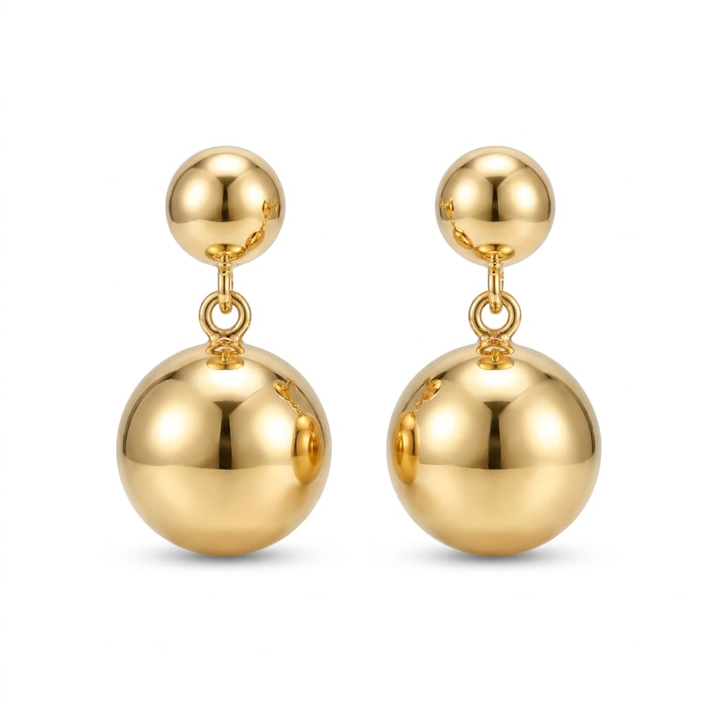 Aretes Largos Esfera Brillante en Chapa de Oro 18k
