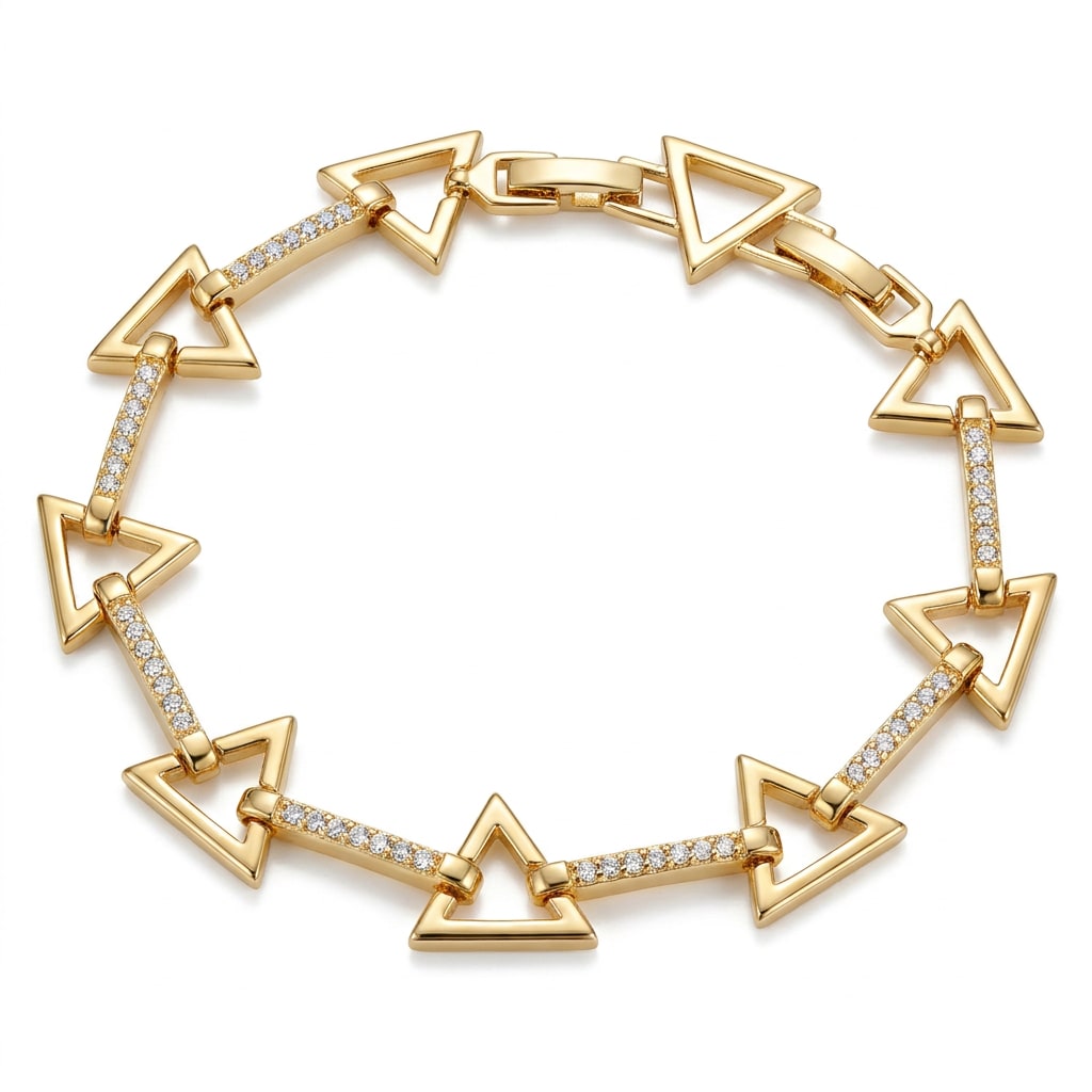 Pulsera Geométrica Triángulos Mosaico en Chapa de Oro
