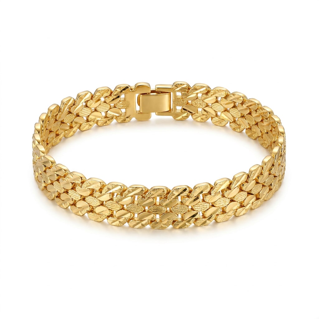 Pulsera Fina Eslabones Texturizados en Chapa de Oro 18k