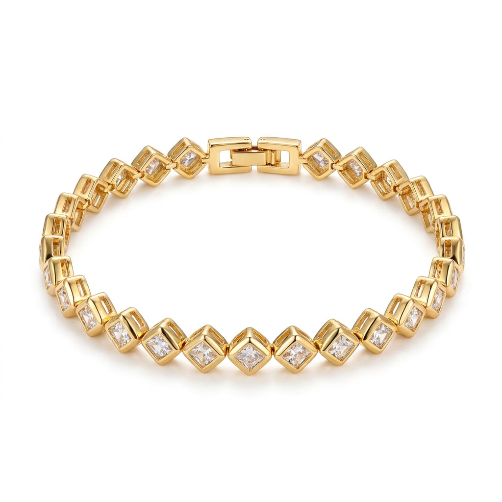 Pulsera Piedra Rombo Biselada en Chapa de Oro 18k
