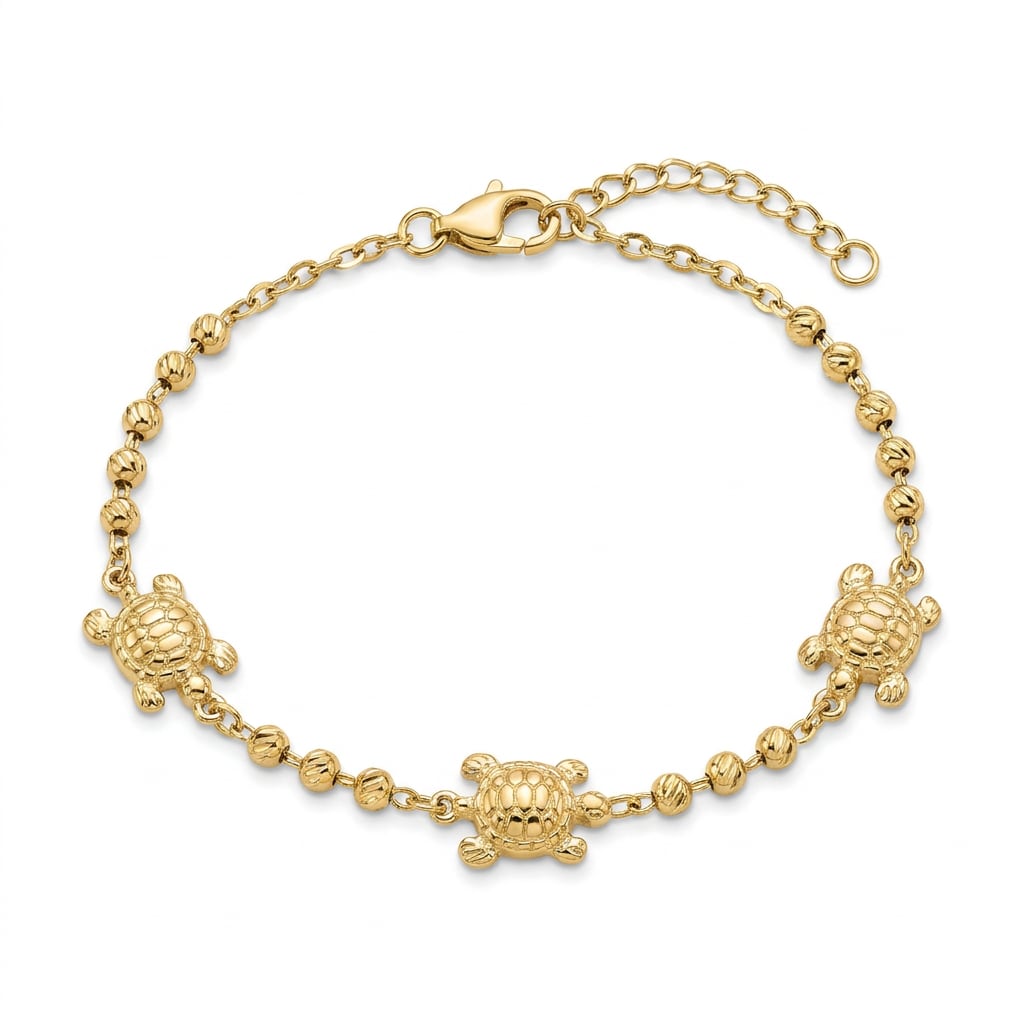 Pulsera Tortugas con Bolitas en Chapa de Oro 18k