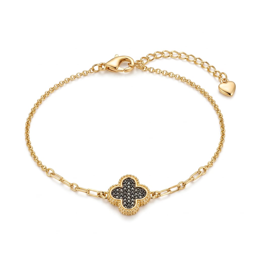 Pulsera Trébol Decorado Chapa de Oro 18k