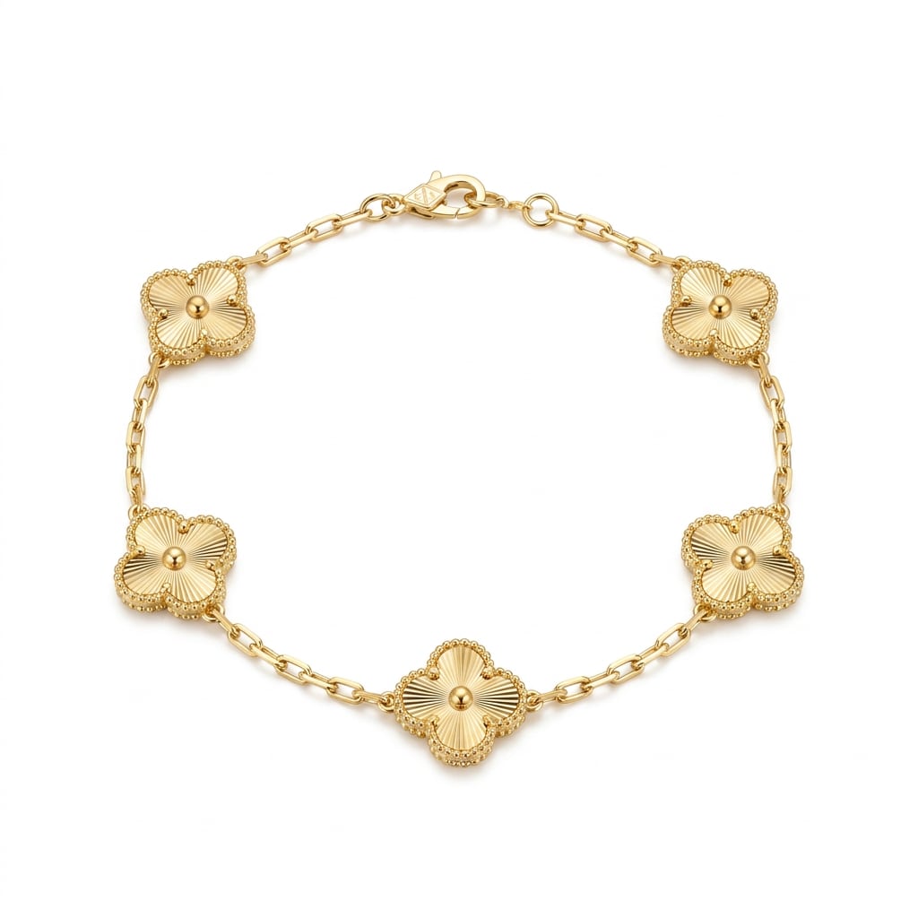 Pulsera Tréboles Estilo Van Cleef en Chapa de Oro 18k