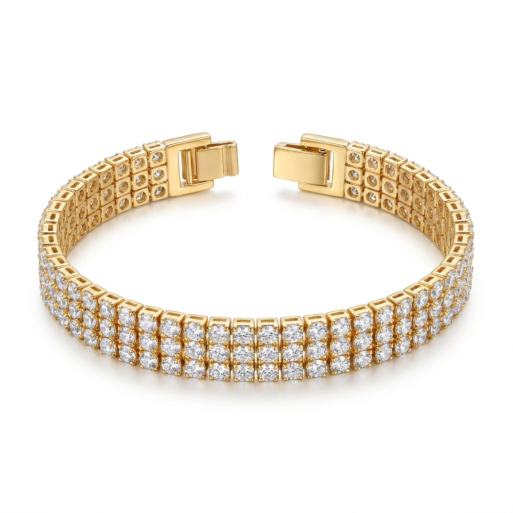 Pulsera Triple Línea con Circonias en Chapa de Oro 18k