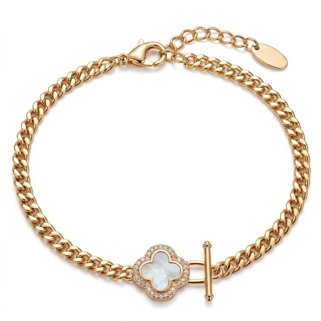 Pulsera Trébol en Chapa de Oro 18k