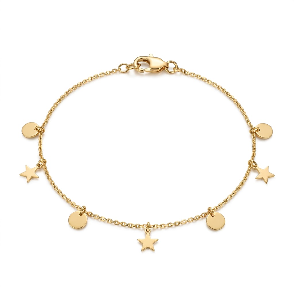 Pulsera Delicada Estrellas Colgantes en Chapa de Oro 18k