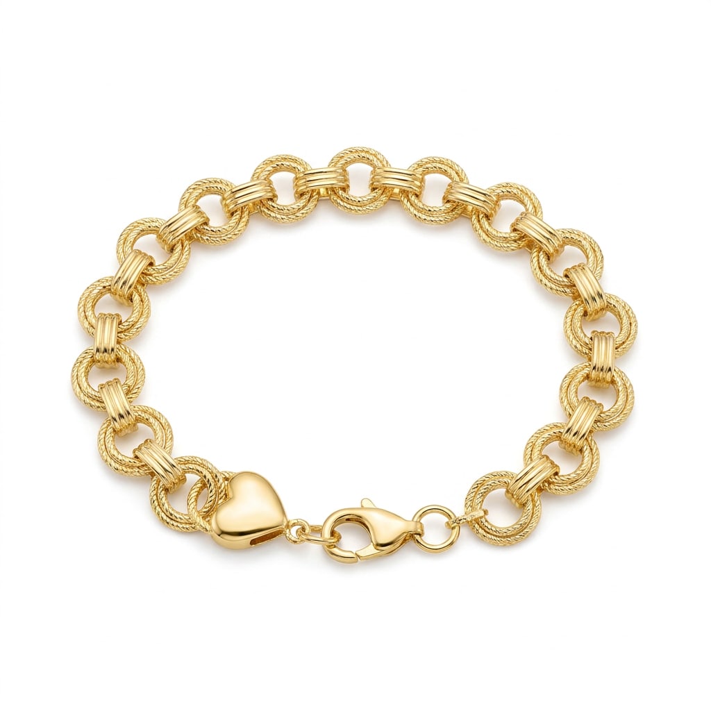 Pulsera Eslabones Redondos Texturizados en Chapa de Oro 18k