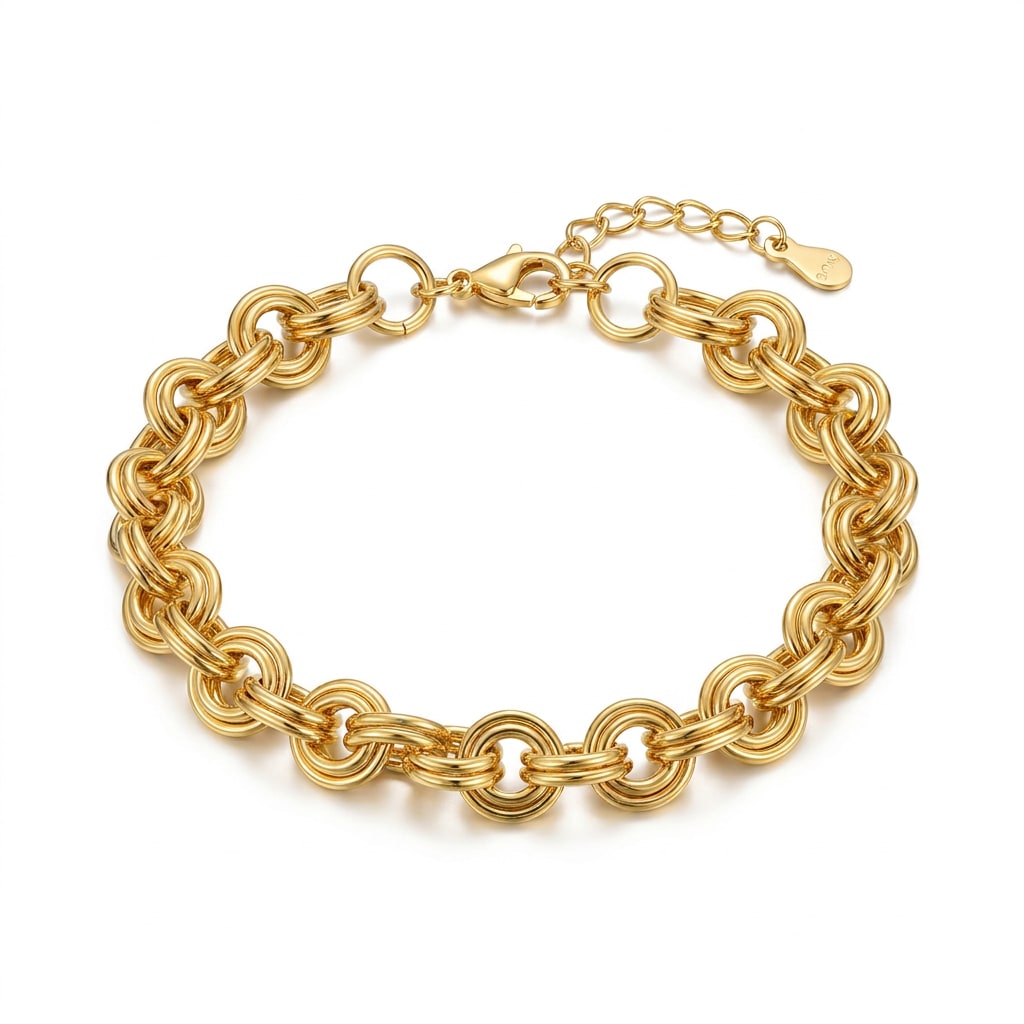 Pulsera Eslabones Nudos Marroquíes en Chapa de Oro 18k