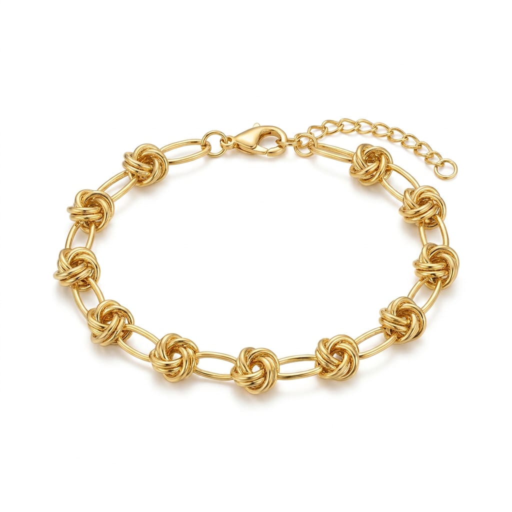 Pulsera Eslabones con Nudos de Amor en Chapa de Oro 18k